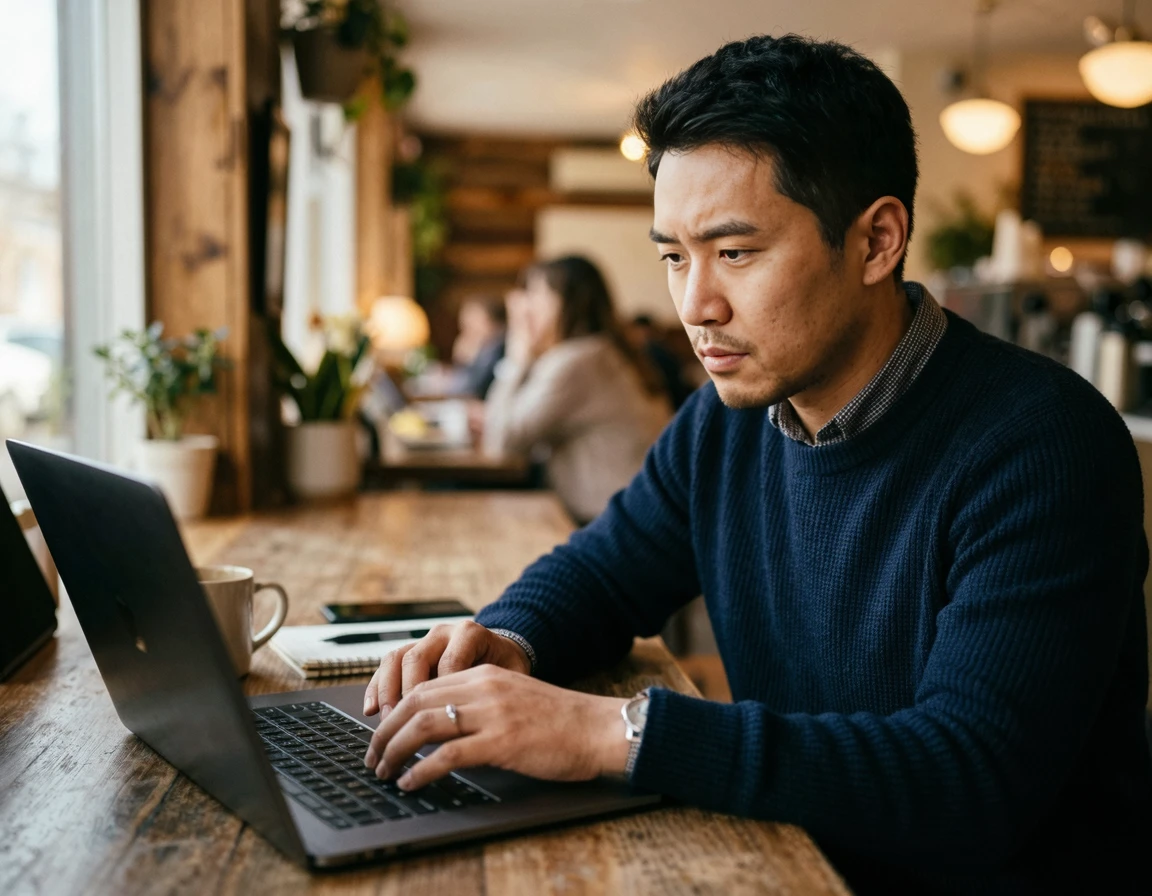 나홀로 노트북으로 전자소송 서류를 작성하는 모습