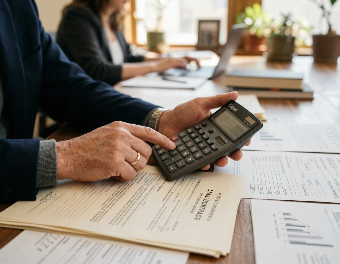 계산기로 부당이득금을 계산하는 모습