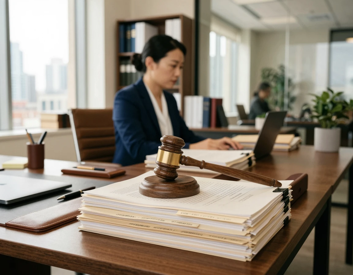 법률 서류 위에 놓인 판사봉