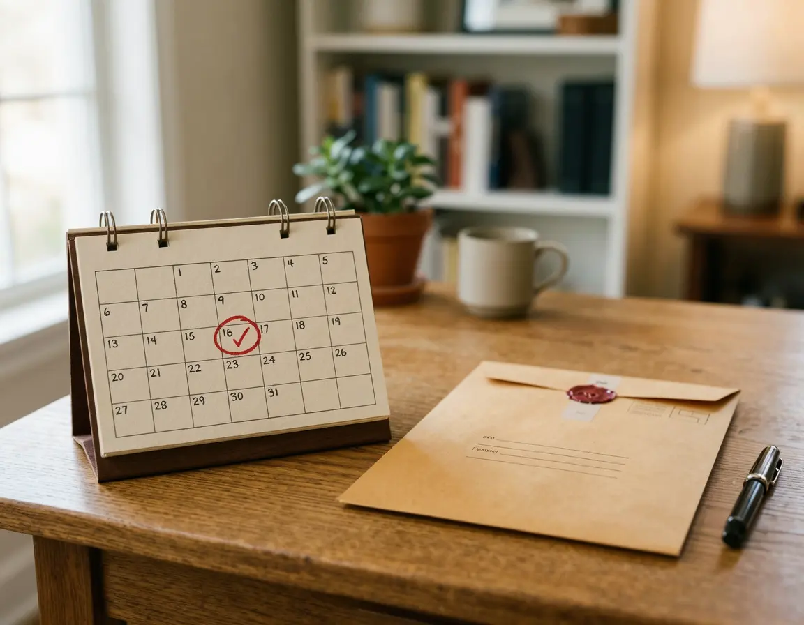달력에 표시된 법적 기한과 법원 우편물