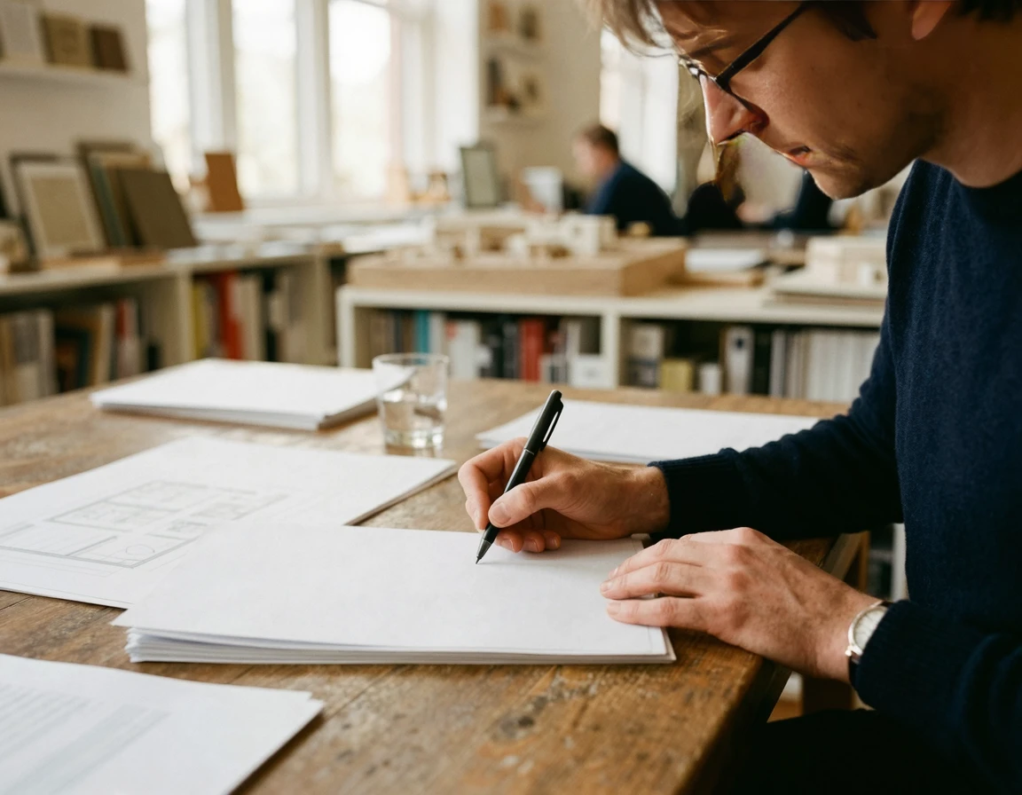 인테리어 계약서를 꼼꼼히 확인하는 모습