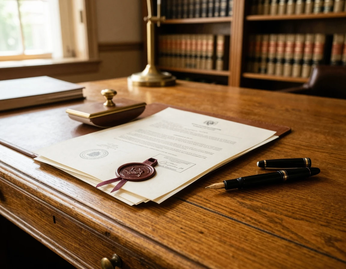 책상 위에 놓인 우체국 내용증명 서류와 펜