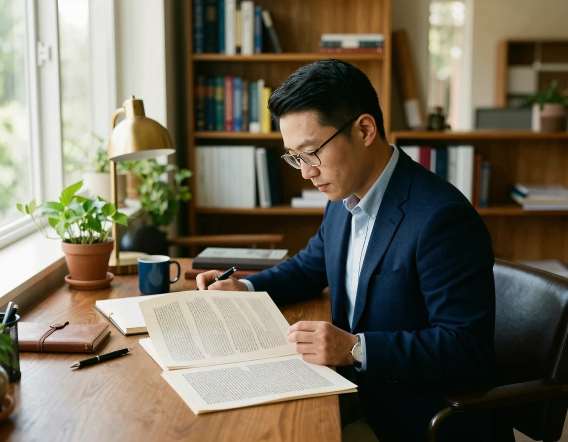 법률 서류를 꼼꼼히 확인하는 남성