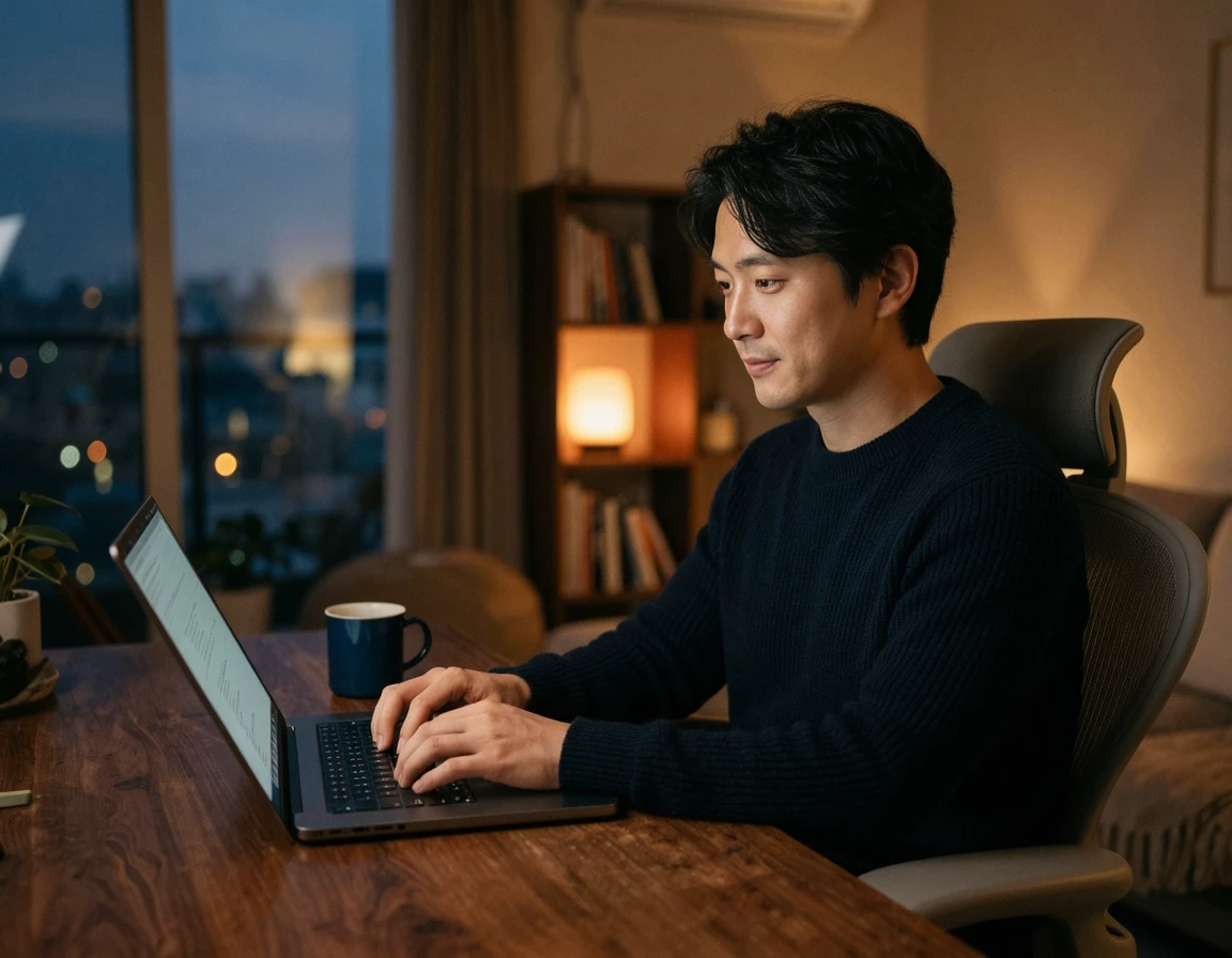 집에서 노트북으로 전자소송을 준비하는 모습