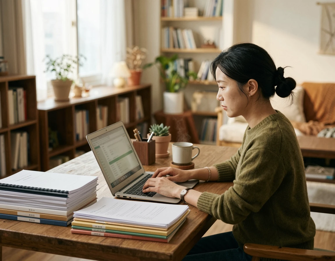 노트북으로 전자소송을 준비하는 모습
