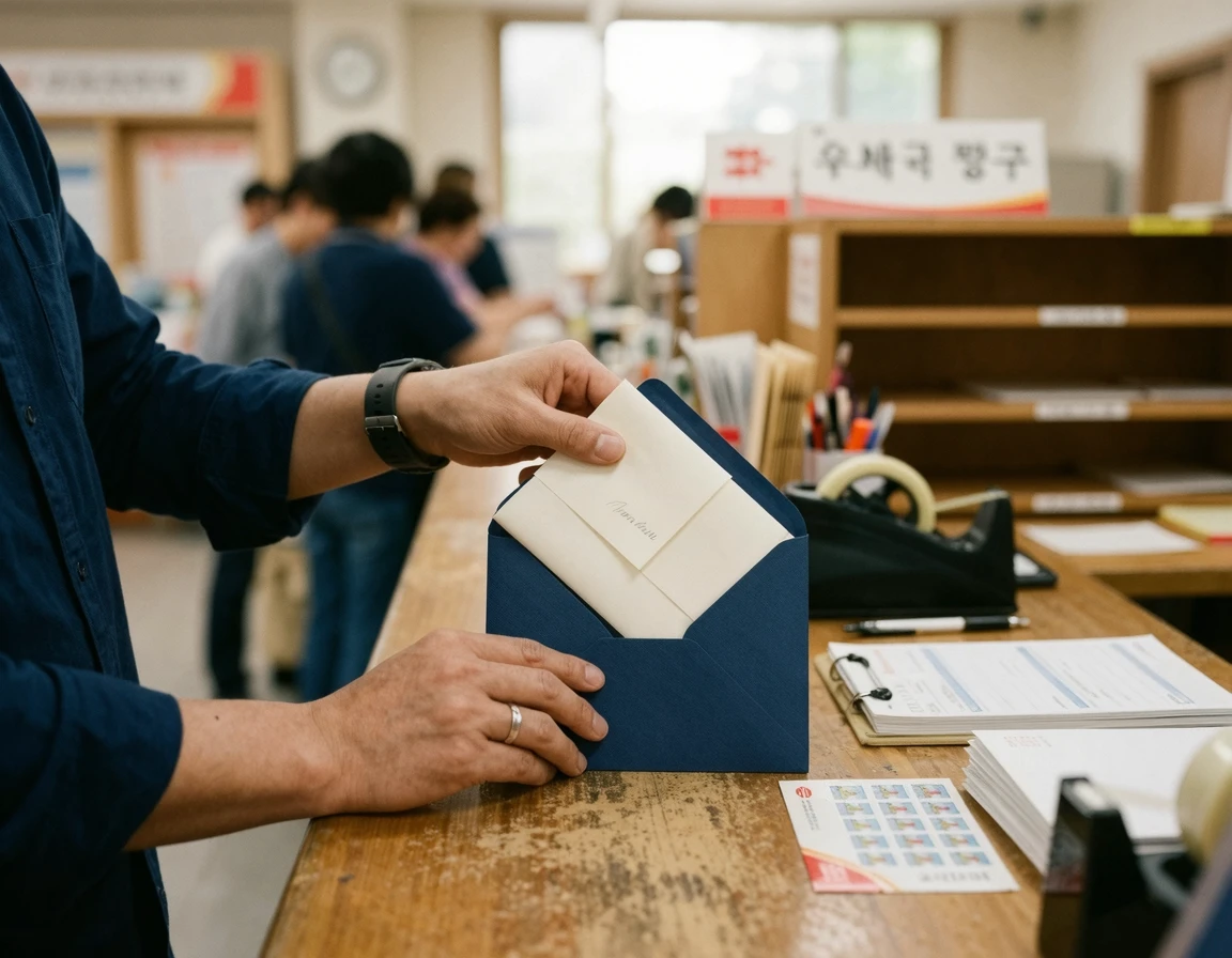 우체국에서 내용증명 우편을 보내는 모습