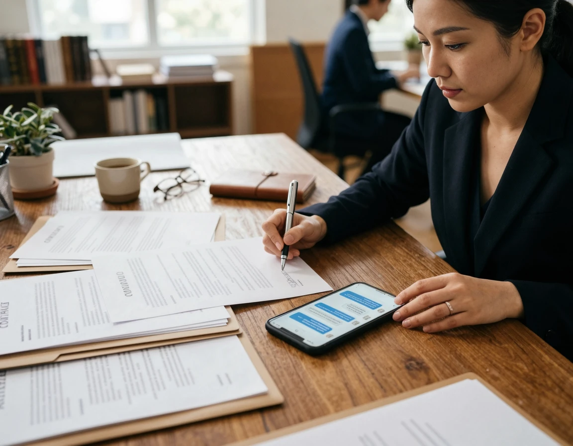 책상 위에 정리된 계약서와 내용증명 서류들