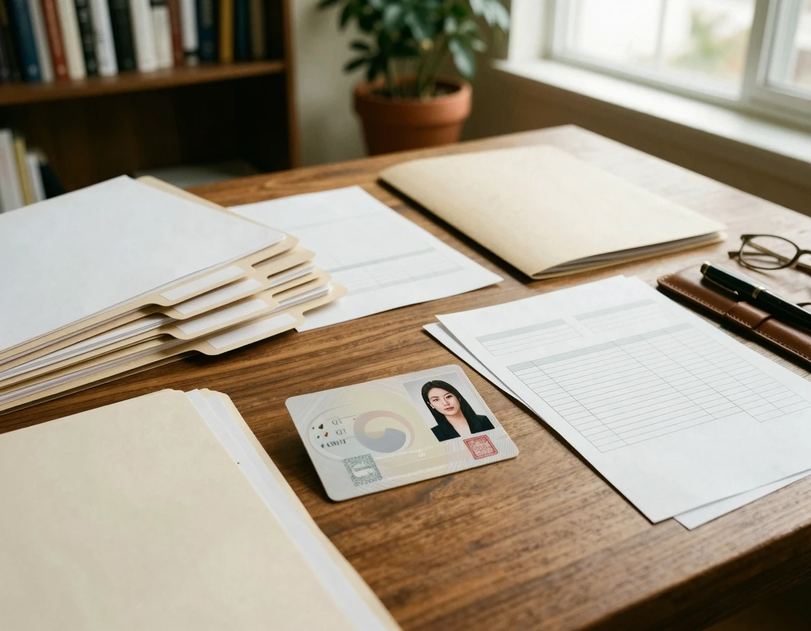 압류 해제 신청을 위해 책상 위에 깔끔하게 정리된 필수 서류들