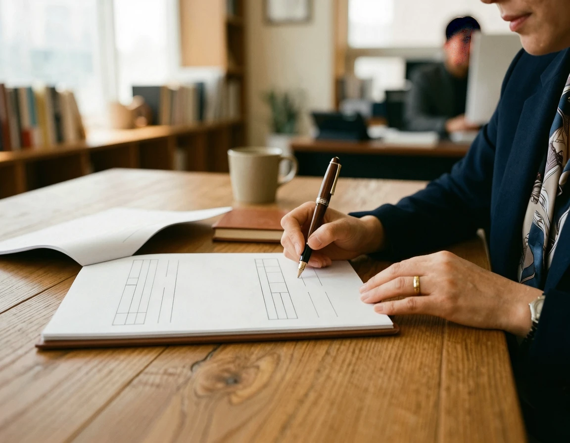 테이블 위에 놓인 부동산 계약서와 펜
