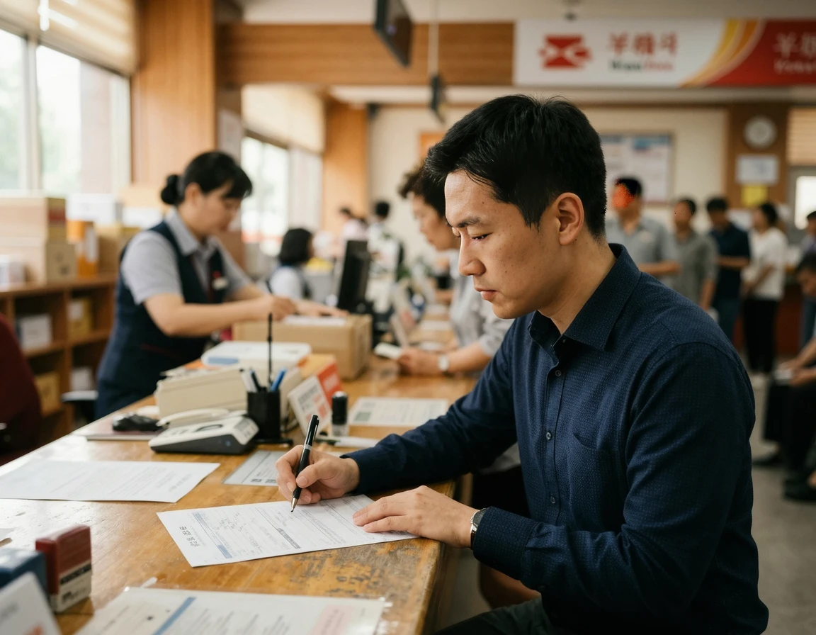 우체국에서 내용증명을 작성하는 모습