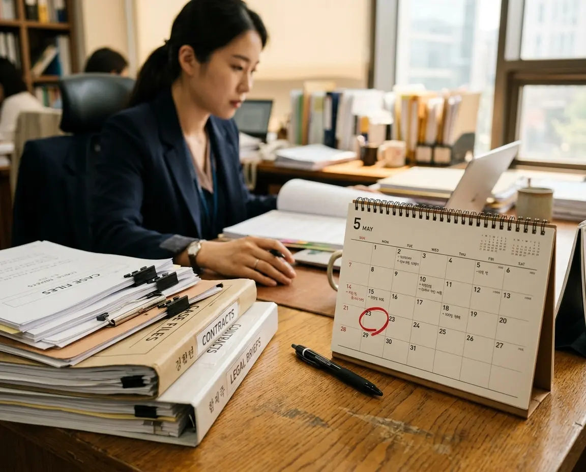 법원 보정명령 기한을 달력에 표시하며 기한을 체크하는 모습