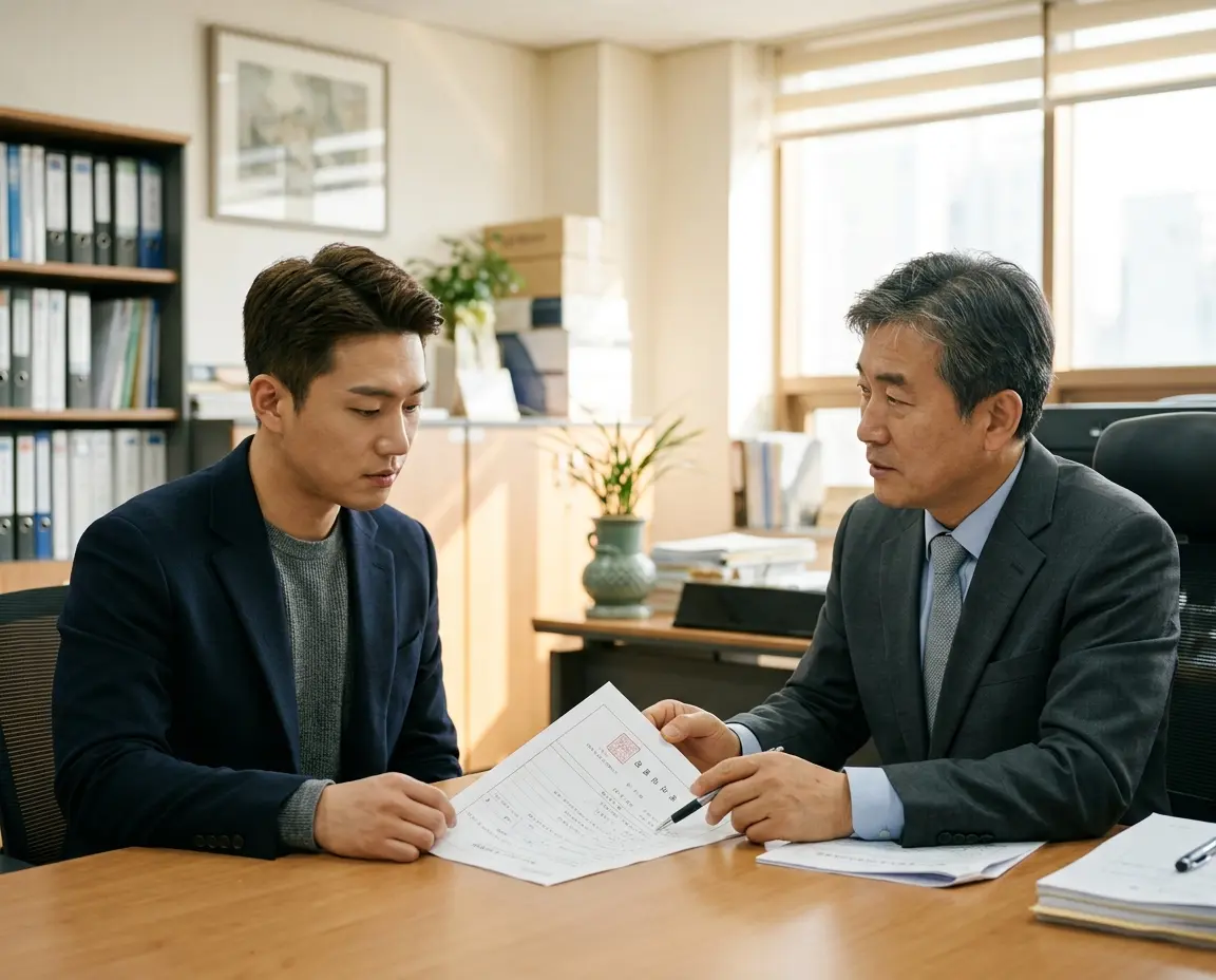 노동청에서 근로감독관과 상담을 진행하는 모습