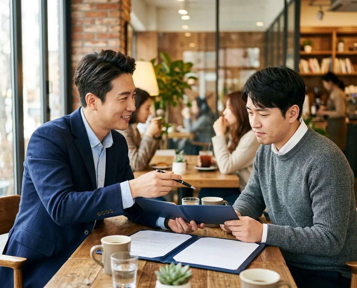 카페에서 명의대여를 부탁하는 모습